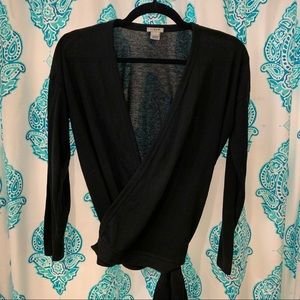 JCrew Factory Black Long Sleeve Wrap Top